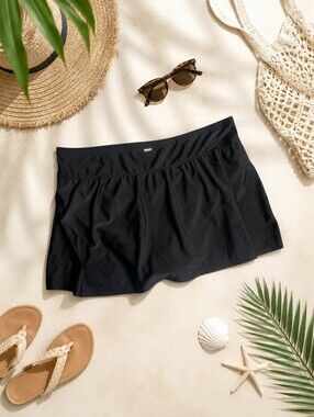 Krista Swimwear Black Swim Skirt Skort Bikini Bottom Built-In Liner Size XL